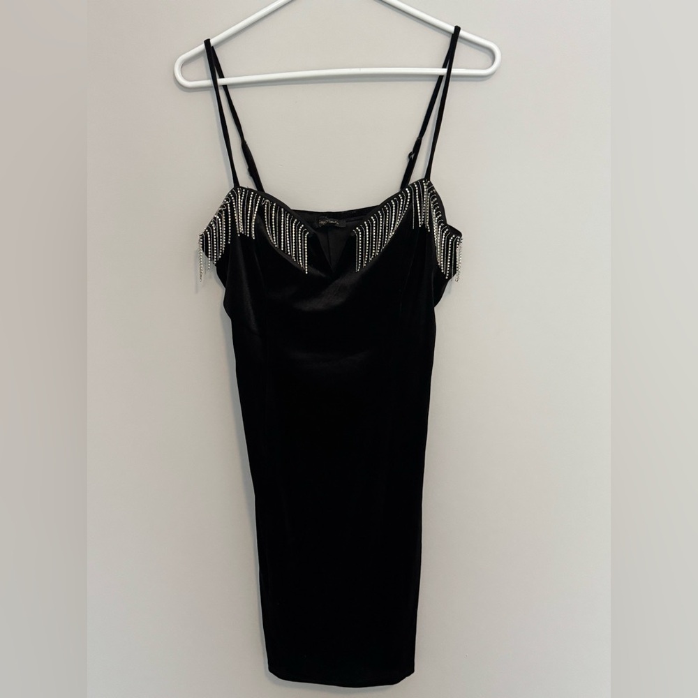 City Triangles Y2K Women’s Black Velvet Beaded XL Dress V-neck Babydoll Formal